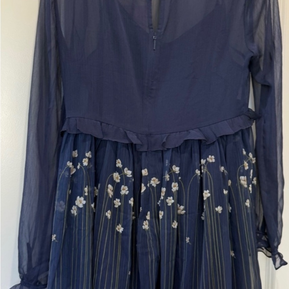 Ted Baker Navy Long-Sleeve Floral Mesh Dress